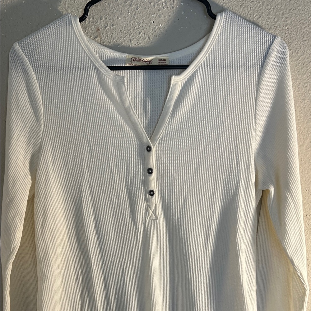 Faded Glory Cream Long Sleeve Henley